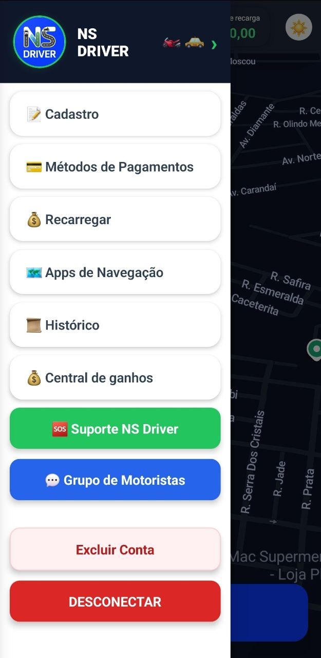 Menu Motorista